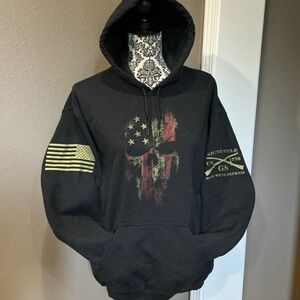 Grunt Style Black Hoodie with Patriotic Graphic Size Medium